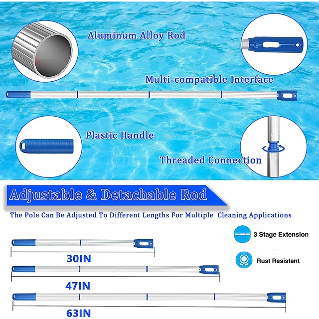 Medence Állítható Skimmer Nettó Teleszkópos Az Úszáslevél Pólusának Leszerelhető Felületének Tisztításához Kádfürdőkkel És Szökőkutakkal - Image 2