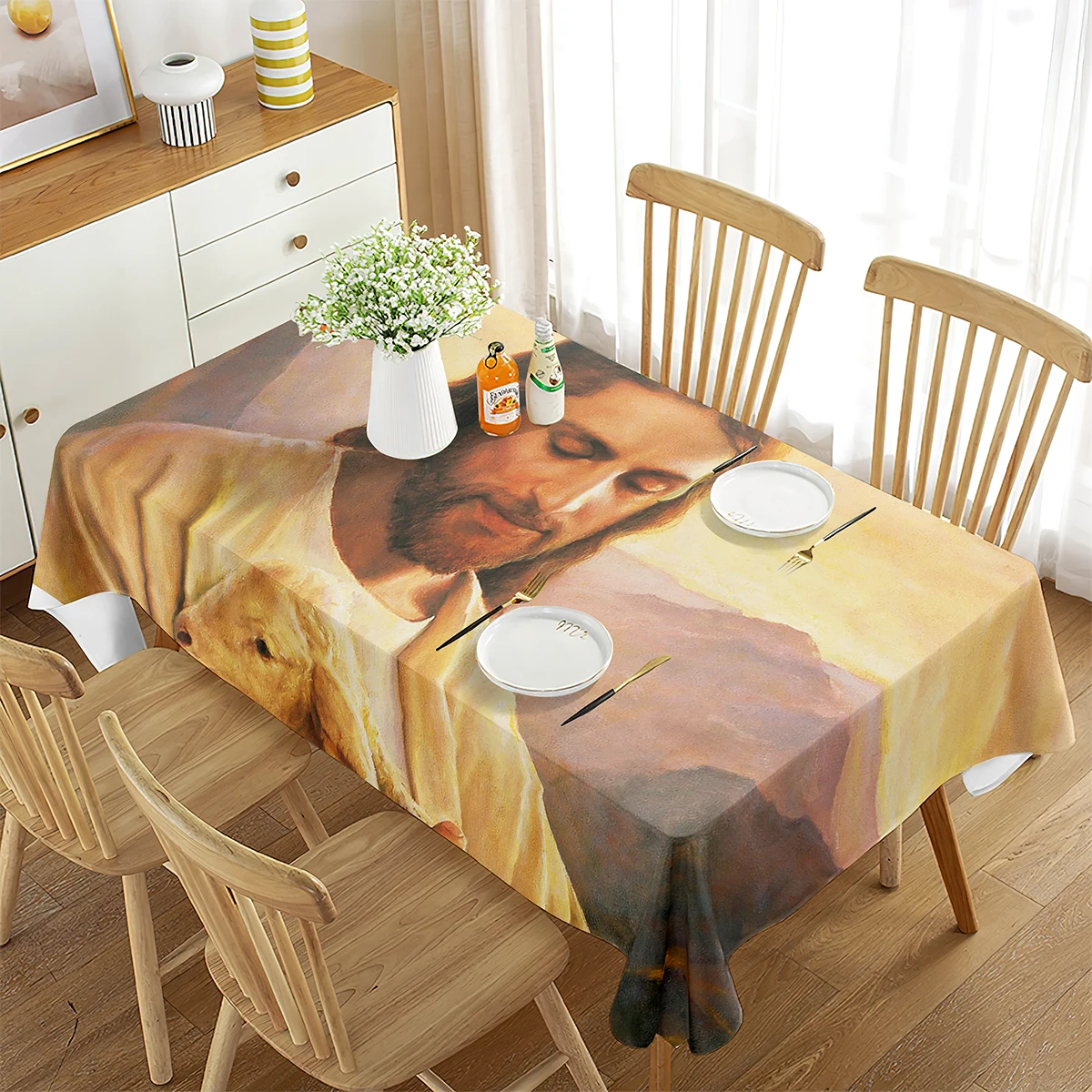 

Christian Jesus Tablecloth Rectangular Christian Believers Religious Theme Home Tablecloth Living Room Dining Room Kitchen Decor