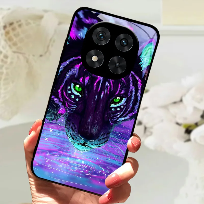 Cute Animal Tempered Glass Phone Case with Shockproof Bumper