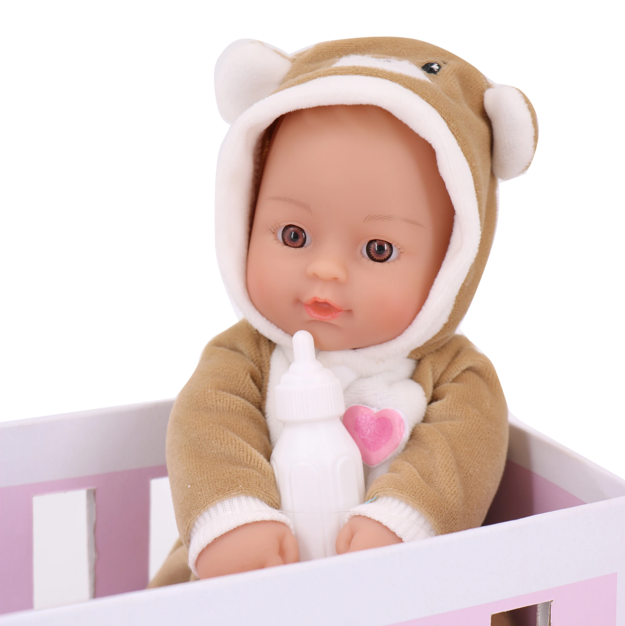 YHM11-inch Sweet Bear Baby , 100% Machine Washable, Comes with White Bottle,Soft Body Vinyl Play Toy Gift for Toddlers