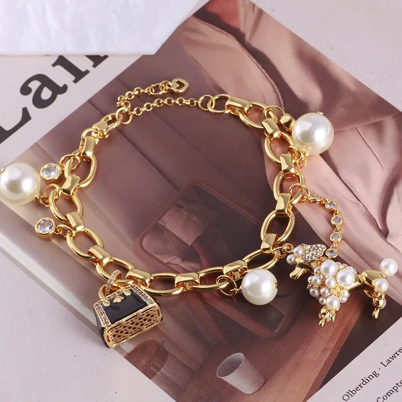 Europe and the United StatesEnamel glaze cute three-dimensional handbag cute dog Pearl pendant bracelet