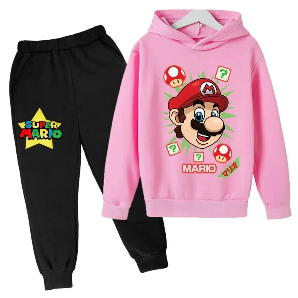 thumbnail image 1 of Sudadera con capucha y pantalones de Super Mario para niños, traje de 2 piezas, ropa de otoño y primavera para niños y niñas, sudadera con estampado de dibujos animados, trajes deportivos informales,, 1 of 5