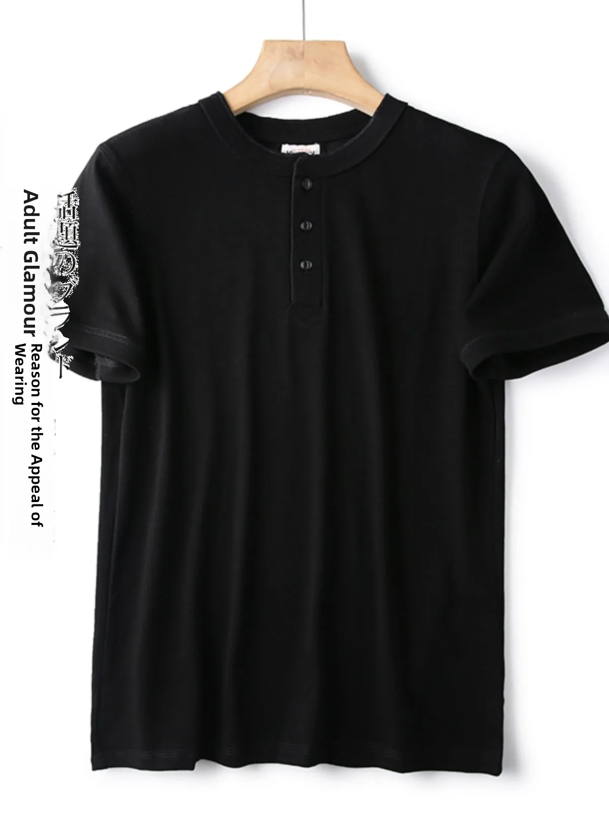 Heavyweight Pure Cotton Comfortable American Retro Sle Henry Collar  Color ort Sve T-irt Men Summer Casual Top