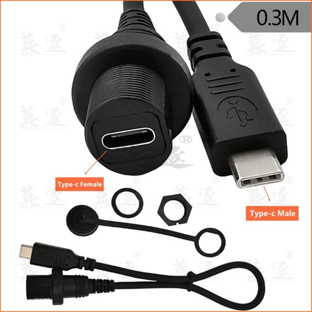 

30cm USB-C IP67 Waterproof Cable type-c 3.1 IP 67 Male to Female Panel Mount Water Proof Connector Extension cord