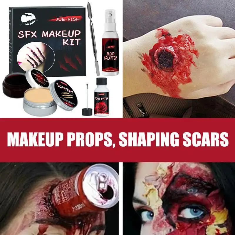 Halloween Particular Effects Fake Scar Wound Makeup Kit Bag | Halloween Horror Cosplay Skin Wax Plasma Scar Paint Makeup Tool 2