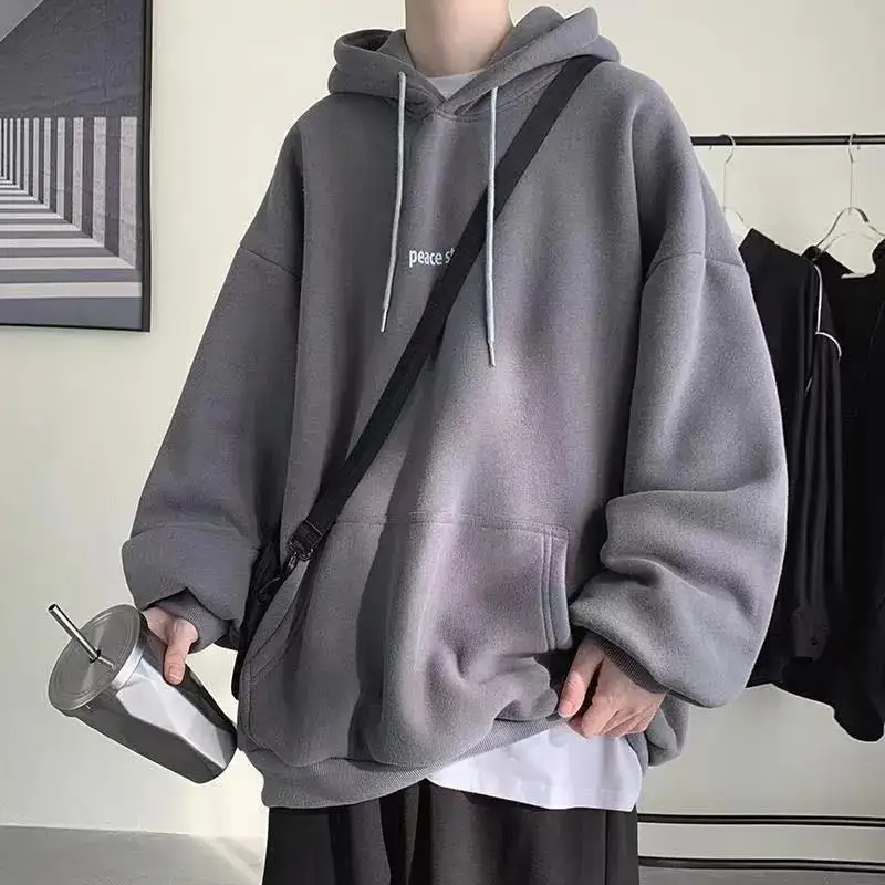 Fashion Loose Pockets Printed Lace Up Hoodies Sweatshirts Mens Clothing 2023 Winter Oversized All-match Tops Casual Sweatshirts