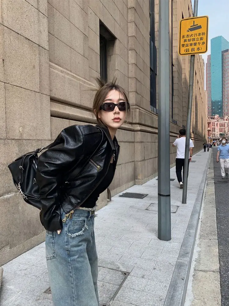 美品　real leather reversiable coat y2k Vintage Y2K Leather Coat in Black Matrix Style 2000s Maxi Coat