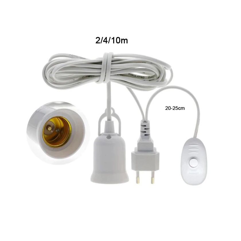 2/4/10m Lamp Bases Universal Plug Tent Bedroom Light LED Bulb Socket Adapter E27 Lamp Holder EU US Plug with On/Off Switch