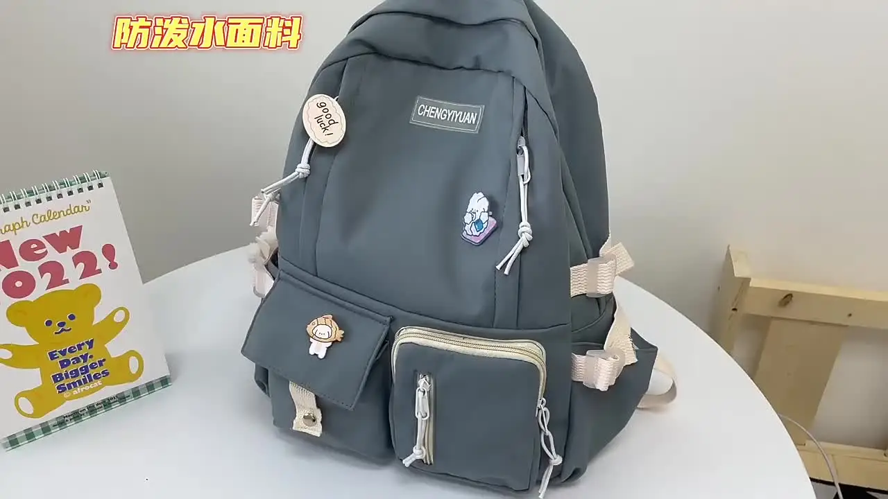 QOCO Kawaii-rugzak met Kawaii-hangers en accessoires, leuke schooltas, mooie rugzak voor op reis, Harajuku-schooltas voor tienermeisjes, 44 x 31 x 14 cm, blauw