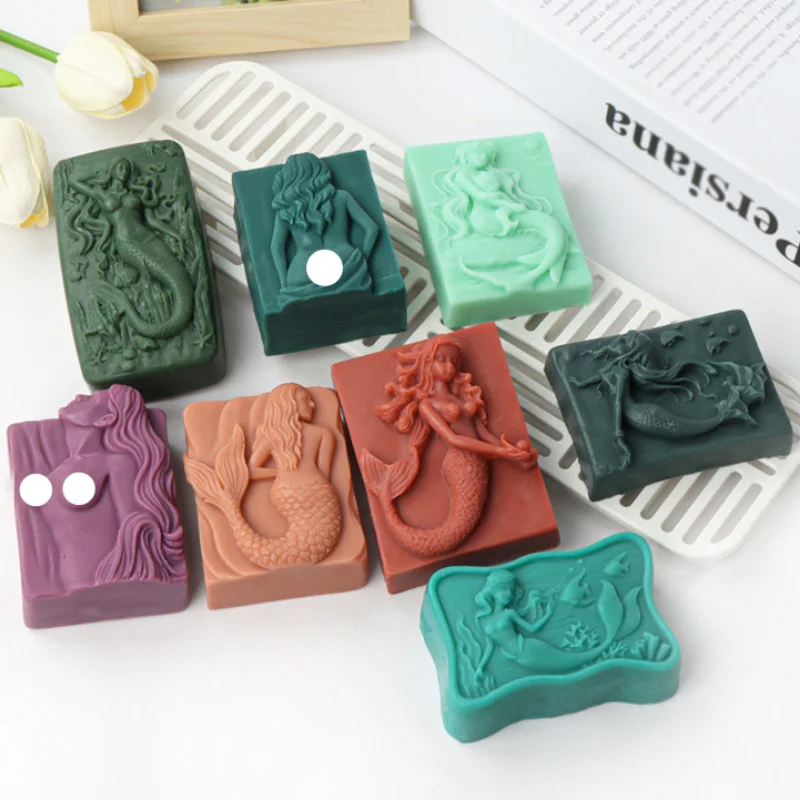 Multi Style Mermaid Silicone Soap Mold DIY Ocean Goddess Candle Resin Making Geometry Square Chocolate Mold Desk Decor Gift