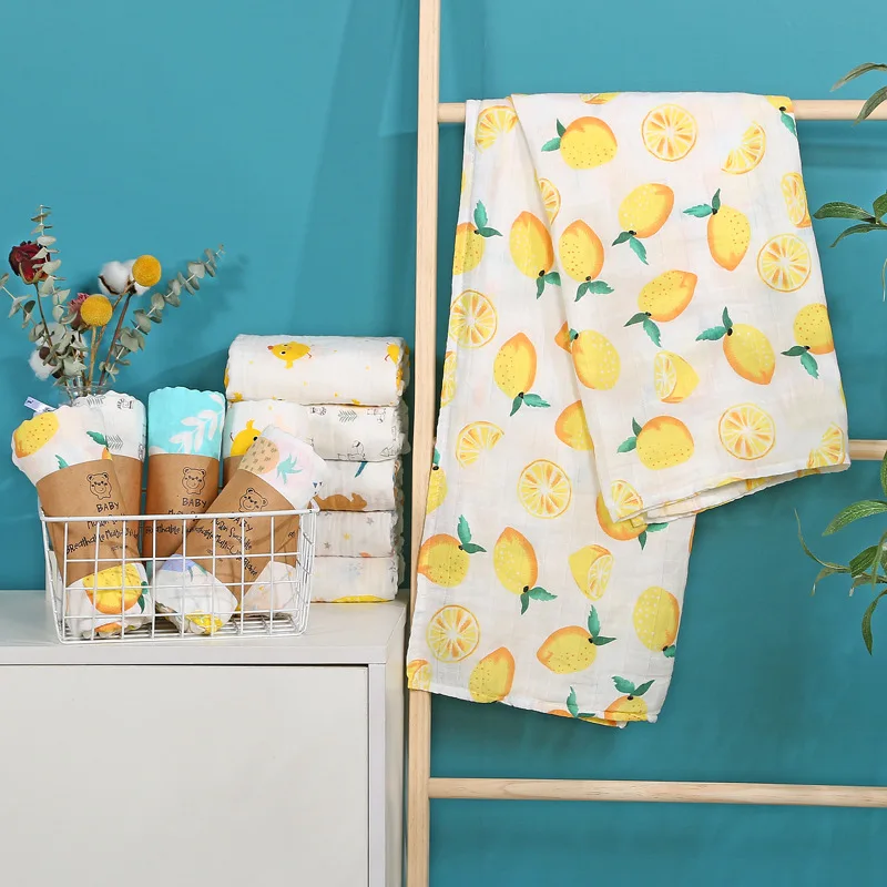 Baby Blanket Swaddle Bamboo Cotton Wrapped Towel Thin Design Double-layer Bath Towel Baby Bath Towel Gauze Children Quilt
