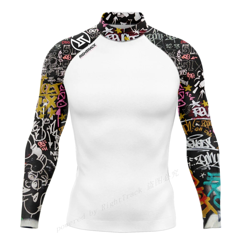 Hot Men\'s Rashguard Long Sleeve Surfing Shirts Sunscreen Lycra Fabric Surf Sweatshirt UV Protection RightTrack Swimwear