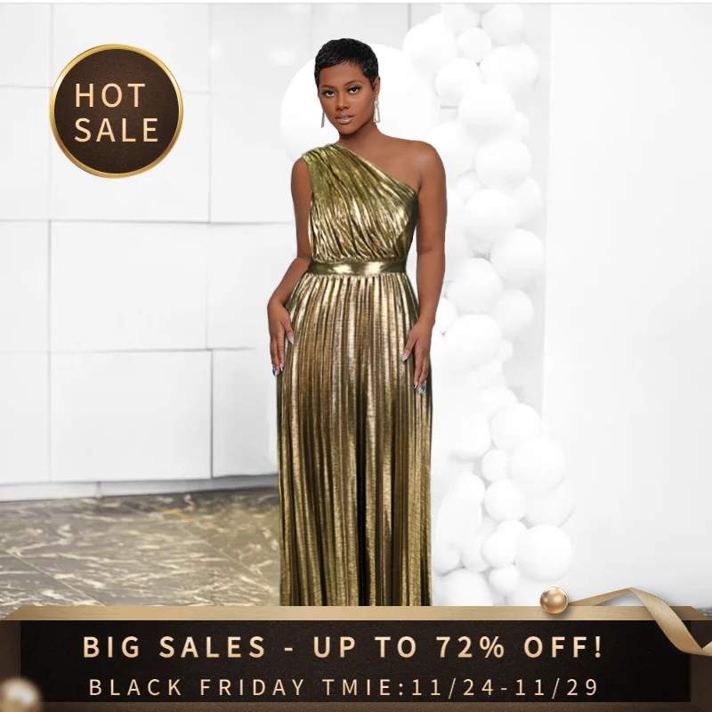 

Вечерние платья для женщин, вечернее Элегантное Длинное Плиссированное Платье макси с металлическим блеском, сексуальные роскошные блестящие платья на одно плечо без рукавов с высокой талией