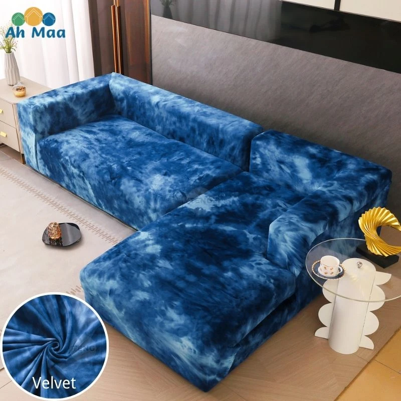 Tie Dye Velvet Sofa Covers for Living Room Elastic Thick Cover for Sofa