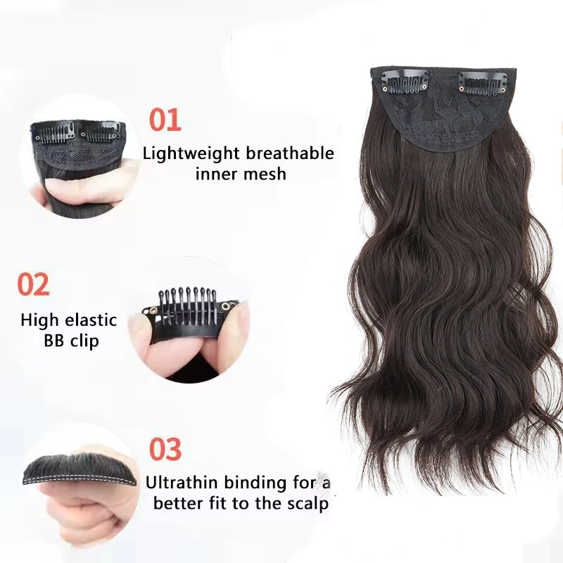 1PC Synthetic Water Wave Two-clip Hair Extension Clip On  Hair Naturally Curly Black Hair Piece  For Woman's