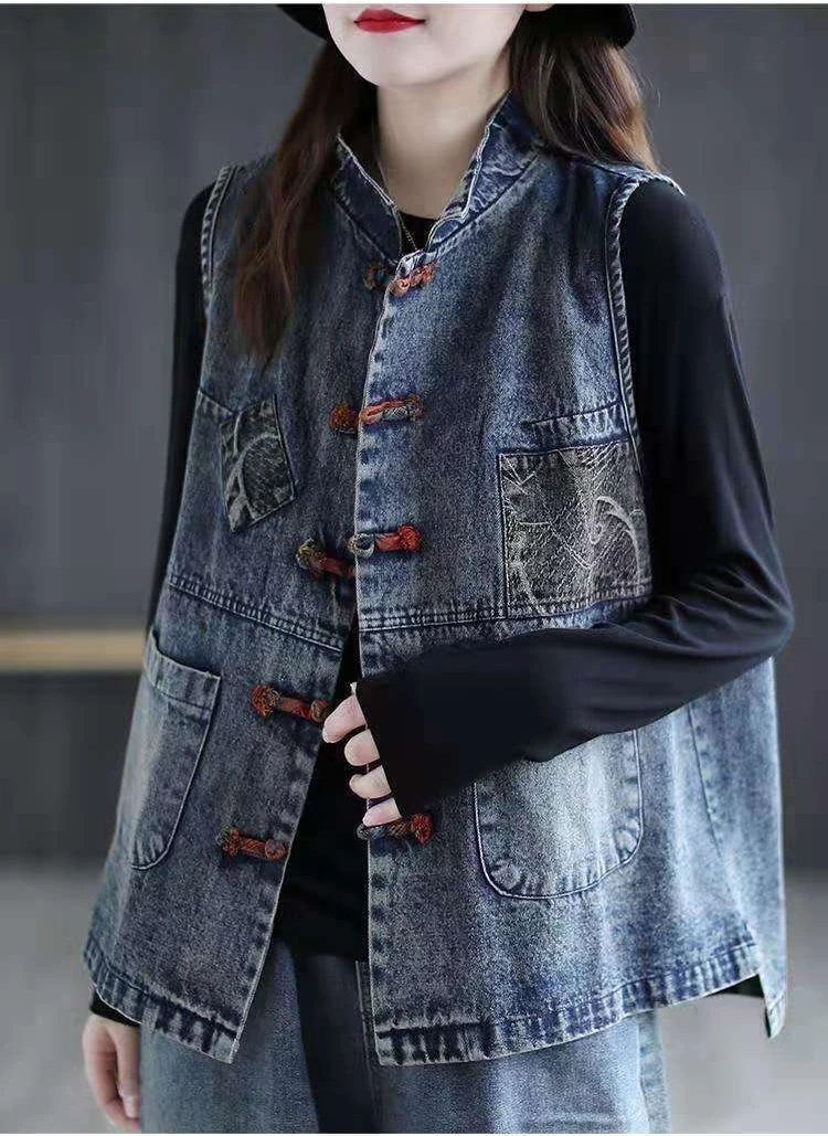Women's Denim Vest Cotton Spring and Summer Short Plus Size Vest Chinese Style Retro Korean Fashionable Sleeveless Jacket Women