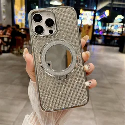 Glitter Rhinestone Mirror Phone Case with Plating and Shockproof Design - iPhone 12 Pro Max (Silver)