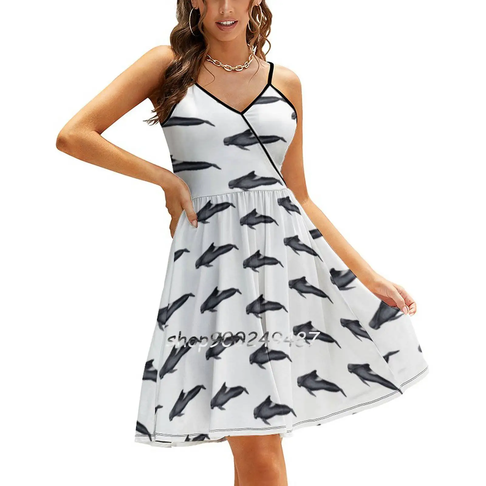 

Long-Finned Pilot Whale Sling Dress Women Summer Printing Condole Belt Dresses Pilot Whale Long Finned Cetacean Ocean Wildlife