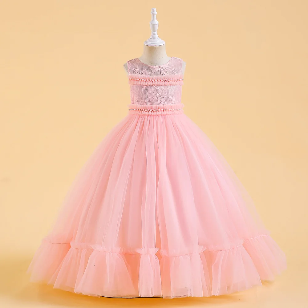 

Pink Flower Girl Dresses Tulle Beading Appliqued Pageant Dresses For Girls First Communion Dresses Kids Prom Dresses