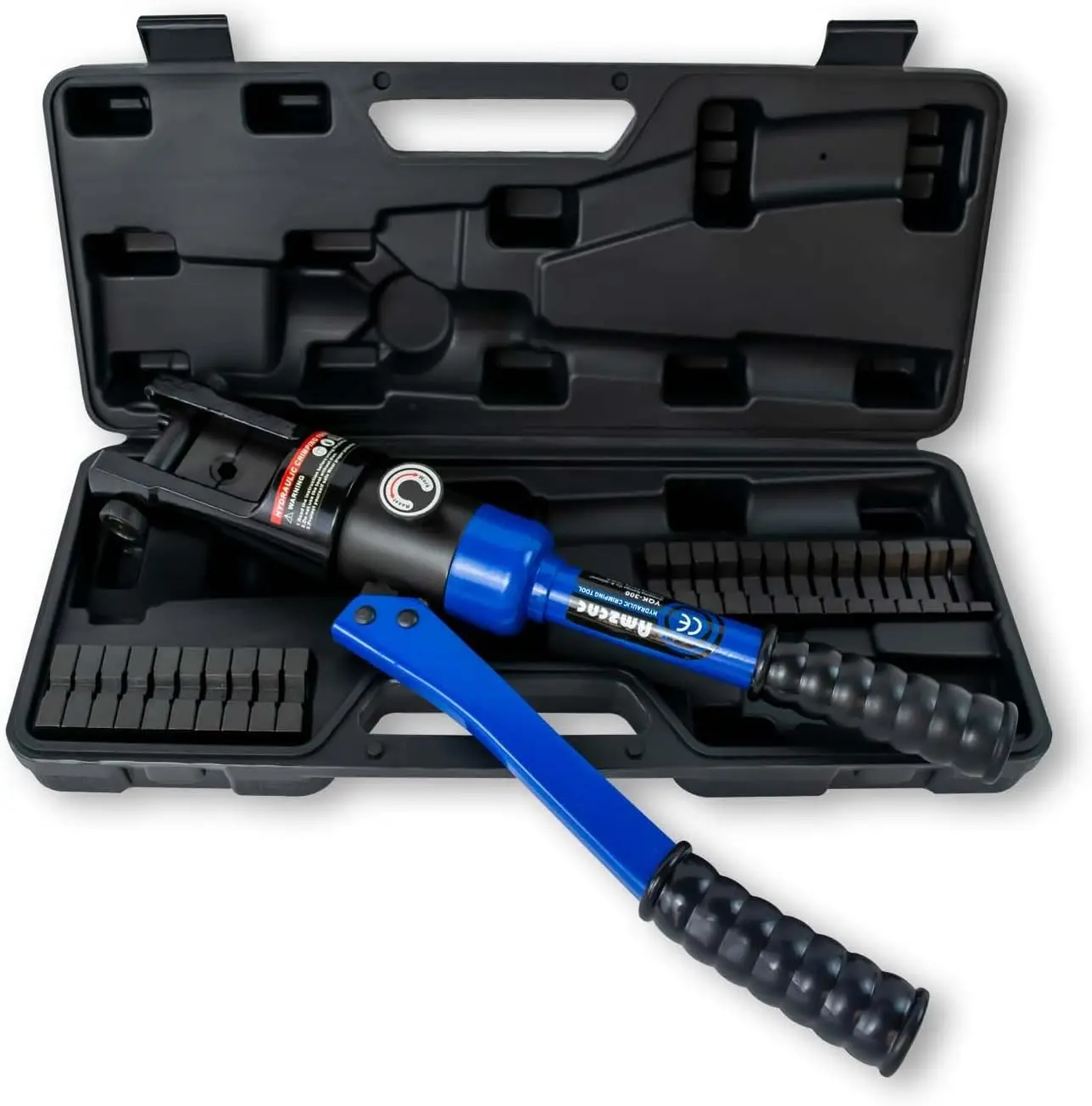 blue 16 Ton Hydraulic Wire Crimper Battery Cable Lug Terminal Crimping Tool WIth Standard US cable Dies Crimps 6 AWG to 600 MCM 6