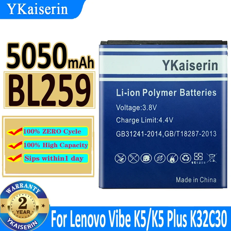 

Аккумулятор ykaisin BL 259 BL259 5050 мАч для Lenovo Vibe K5 K 5/K5 Plus K5Plus/A6020 A6020A40 A6020A46, батарея + номер отслеживания