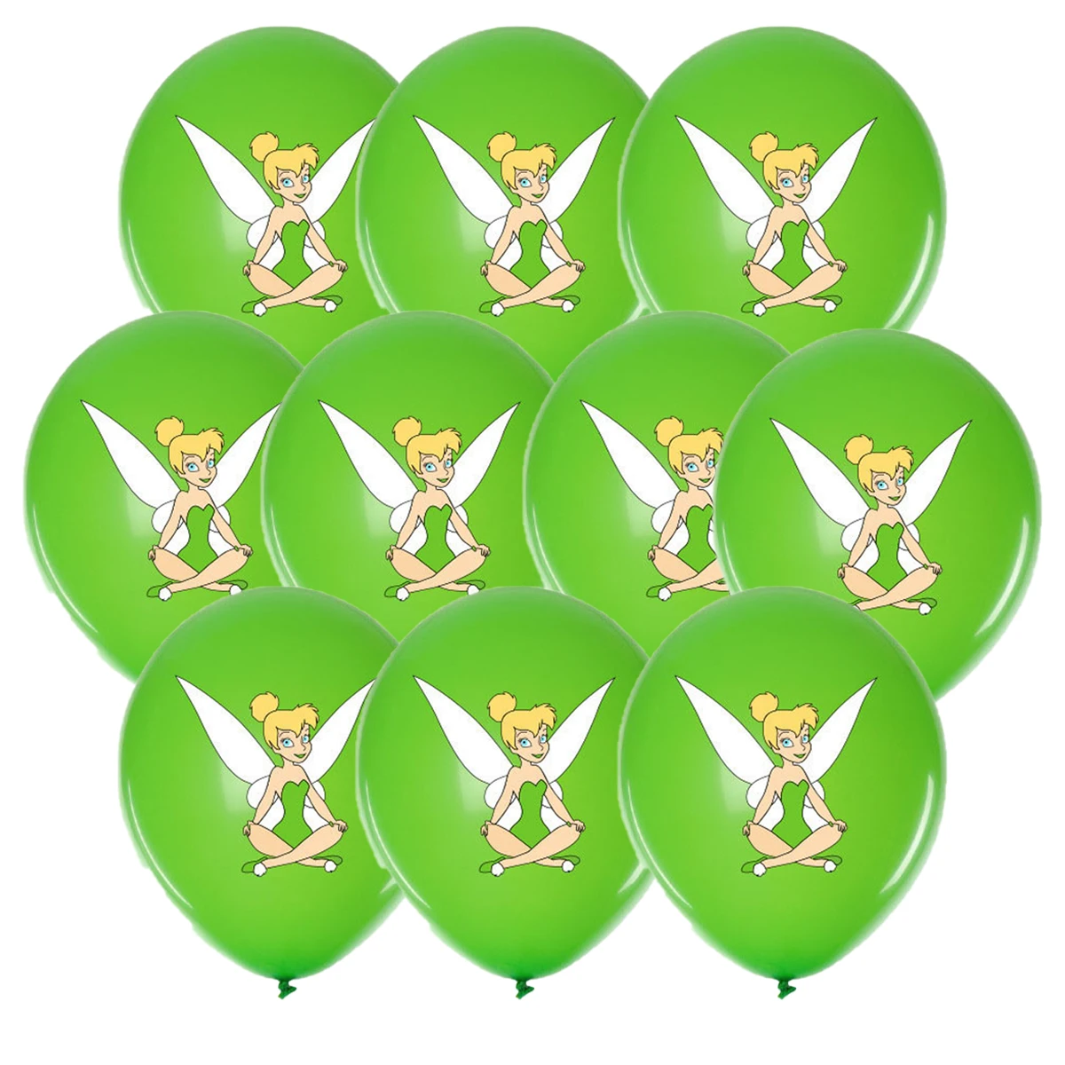 thumbnail image 1 of Juego de globos con temática de campana Tinker, globo de látex rosa, amarillo y verde de 12 pulgadas, decoración de fiesta de cumpleaños de princesa, regalo de juguete para niños（Emerald 10pcs, 1 of 5