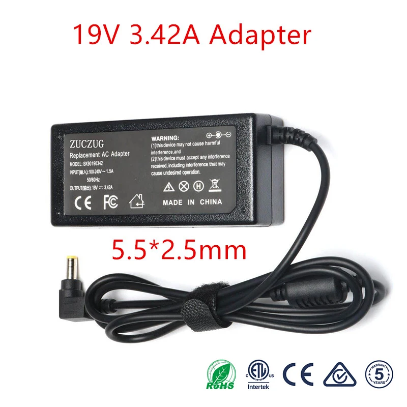 Alimentatore 19 V 3.42A 5.5 X2.5Mm Caricabatterie Per Laptop Adattatore Ca Alimentatore Dc 19 V Volt Carica Notebook 5.5*2.5 65W B450 B550 B560