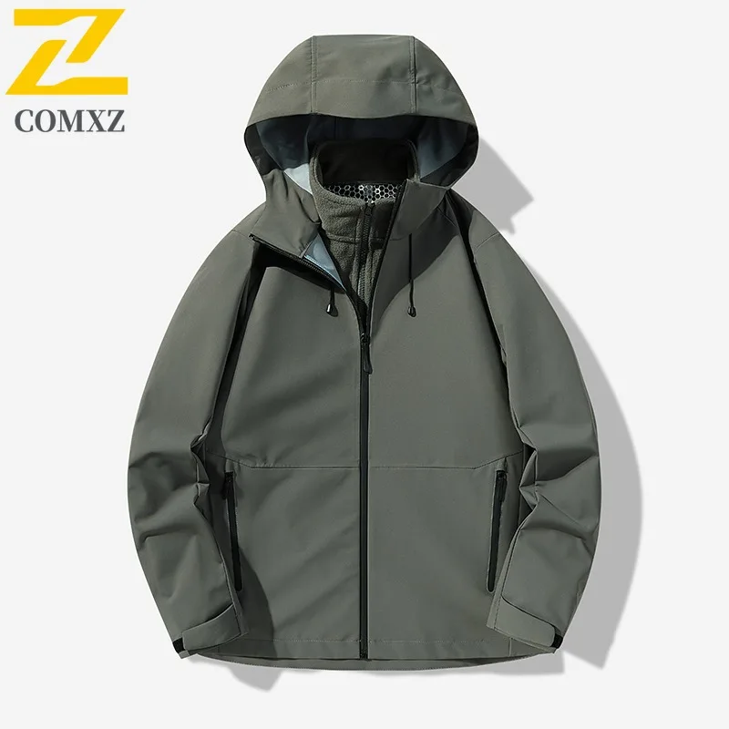 COMXZ Men's Trench Coat High Quality Warm Windproof Outdoor Gym Running Chaqueta Travel Removable Hood Comfortable Outerwear