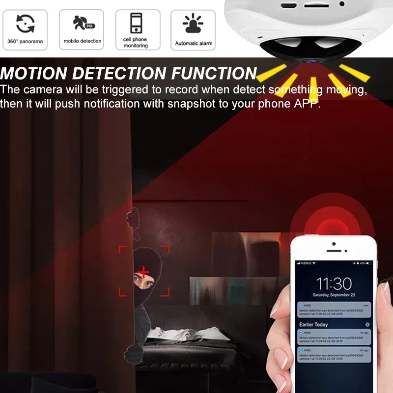 360 Degree Wifi Panoramic Cameras 1080P Security Protection Fisheye IP 3MP Smart Home Night Vision CCTV Surveillance Cameras 6