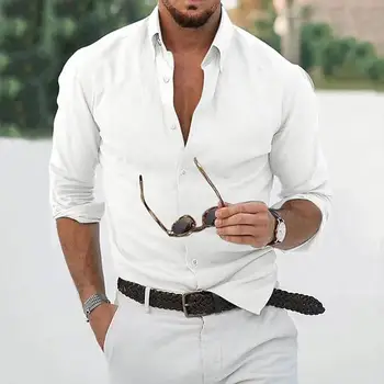 Men's Long Sleeve Linen Shirt Casual Summer Dress Shirts For Men Breathable Cotton Linen Fabric Beach Shirt Style Button Down 2