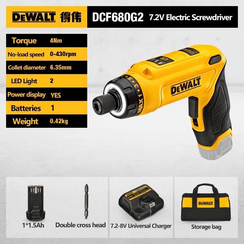 DEWALT – tournevis électrique Portable 7.2V, batterie au Lithium