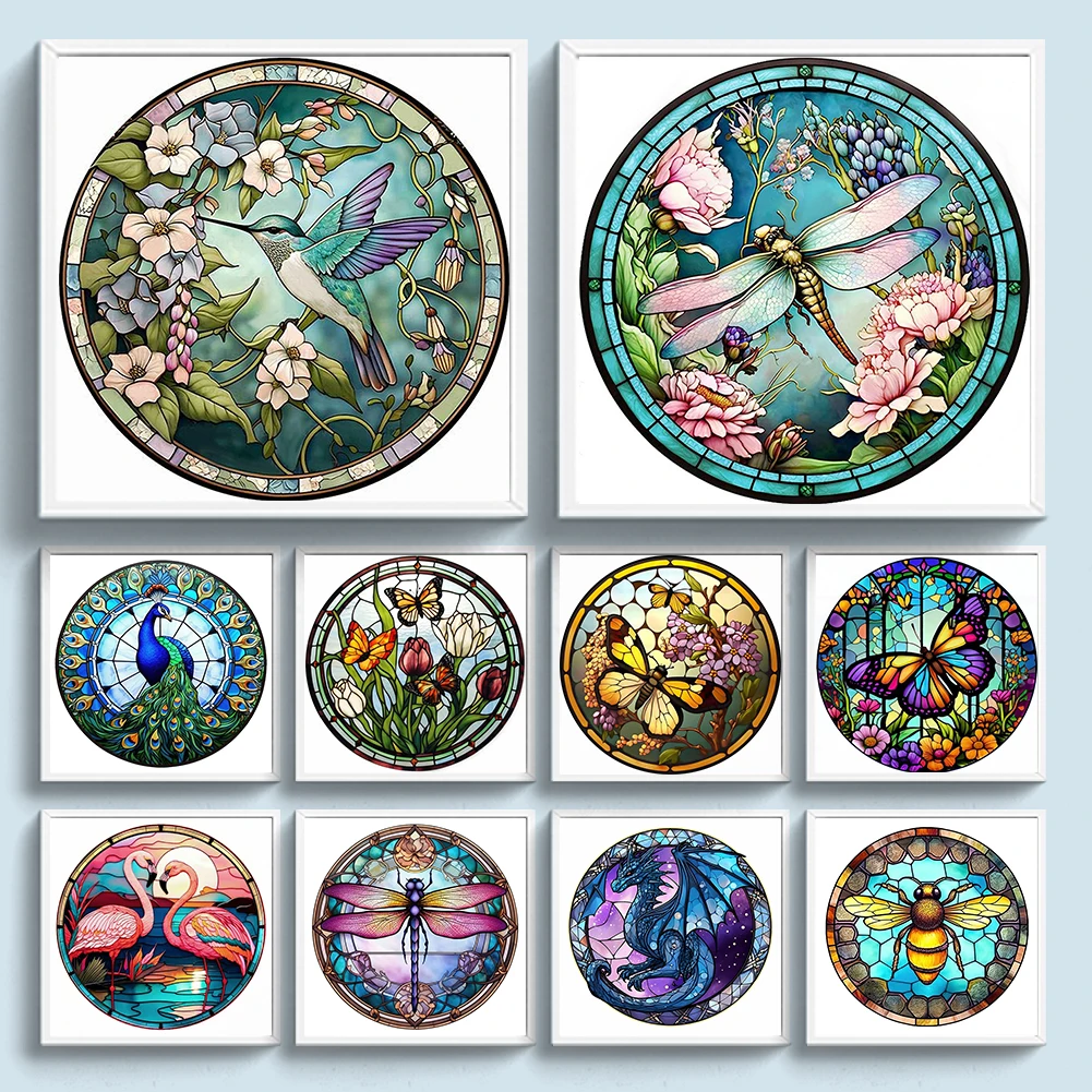 Full Embroidery Eco-cotton Thread Cross Stitch Kit 20*20CM 18CT Stained Glass Animal Cross Stitch Print Canvas Kit Home Decor Painting Embroidery