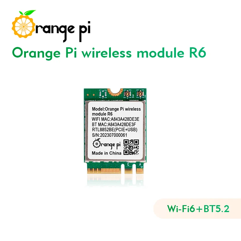 오렌지 파이 무선 모듈 R6, 오렌지 파이 5 플러스 보드용, 2.4G, 5G, 듀얼 밴드 Wi-Fi6 + BT5.2, PCIE M.2 E-키 인터페이스, 와이파이 모듈