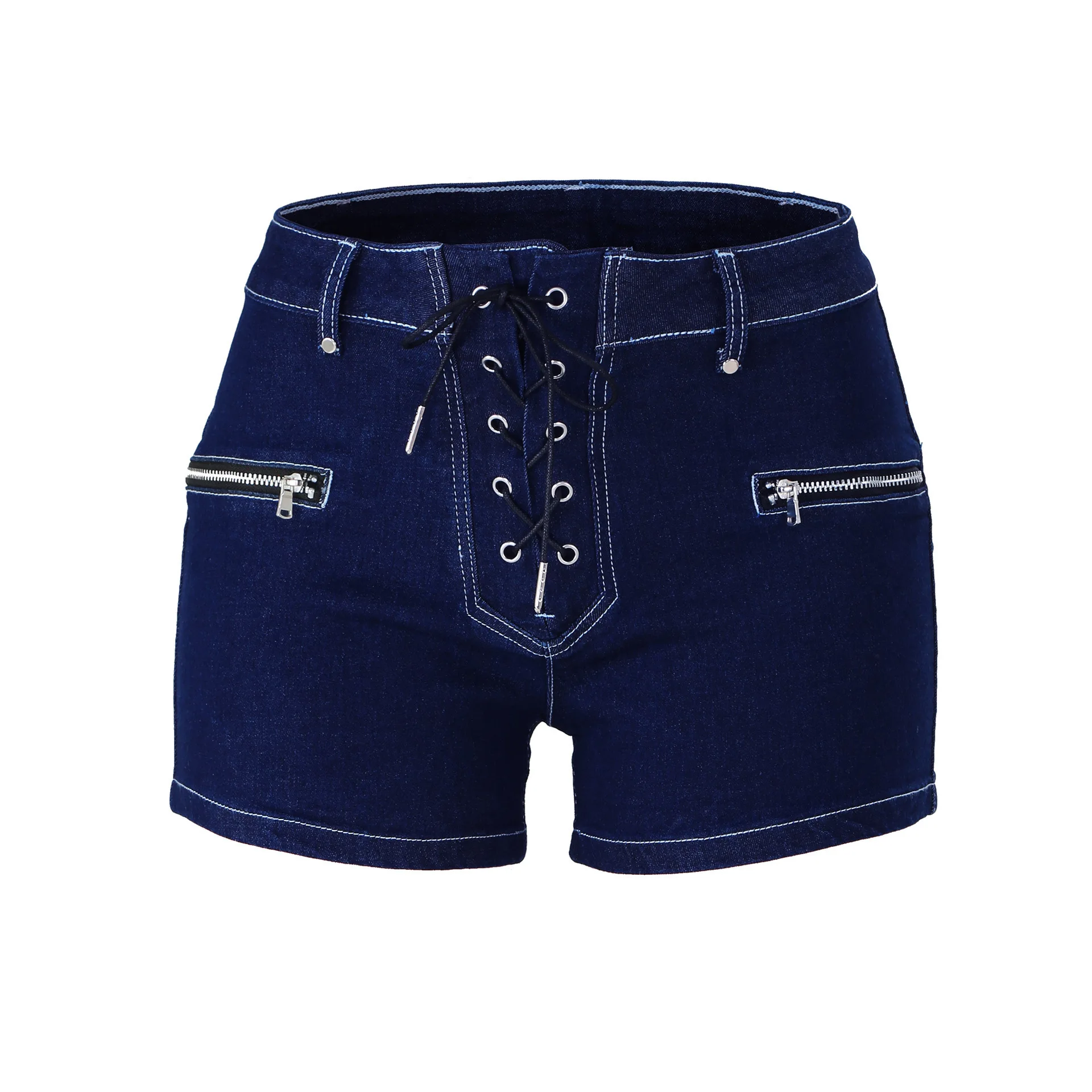 Women's Denim Shorts 2023 Summer Girls Zipper Low Waisted Lace-up Dark Blue Denim Shorts Goth Rock Sexy Women Shorts