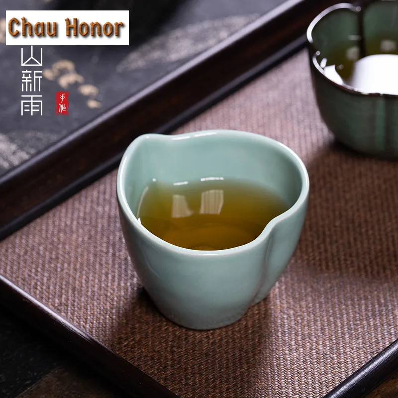 4pc/set Longquan Celadon Fortune Longevity Teacup Aesthetic Tea Bowl Tea Pair Tea-tasting Smelling Cup Chazhan Master Cup Teaset