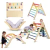Pikler Triangle Set With Cushion, 5 In 1 Montessori Foldable Climbing Set, Climbing Indoor Playground Set For Toddlers, Wooden C 1