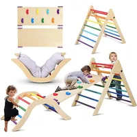 Pikler Triangle Set With Cushion, 5 In 1 Montessori Foldable Climbing Set, Climbing Indoor Playground Set For Toddlers, Wooden C 1