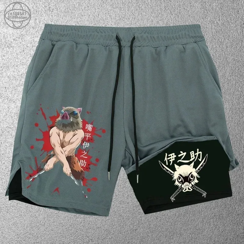 Trendy Printed Sports Shorts Men'Fitness 2in1 Shorts Double-layer Beach Pants Outdoor Training Running Shorts SweatpantsWorkout 2