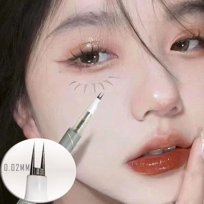 Double Forked Tip Lower eyelash Pen Makeup Ultra-thin 2 Fork Tip Liquid Eyeliner Waterproof Natural Eye Brow Lower Lash Pencil 1