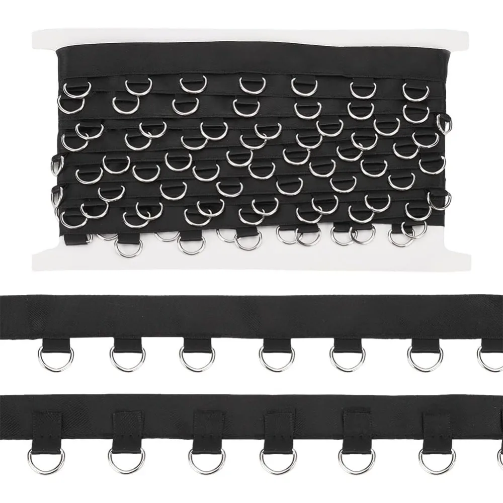 Black Grommet Trim with D Rings 6.5x10.5mm 0.2x0.4Inch 2.9cm 0.1Inches Wide Cotton Grommet Eyelet Twill Tape Trim Metal 4 Yards d ring rivet hangers leather craft eyelets
