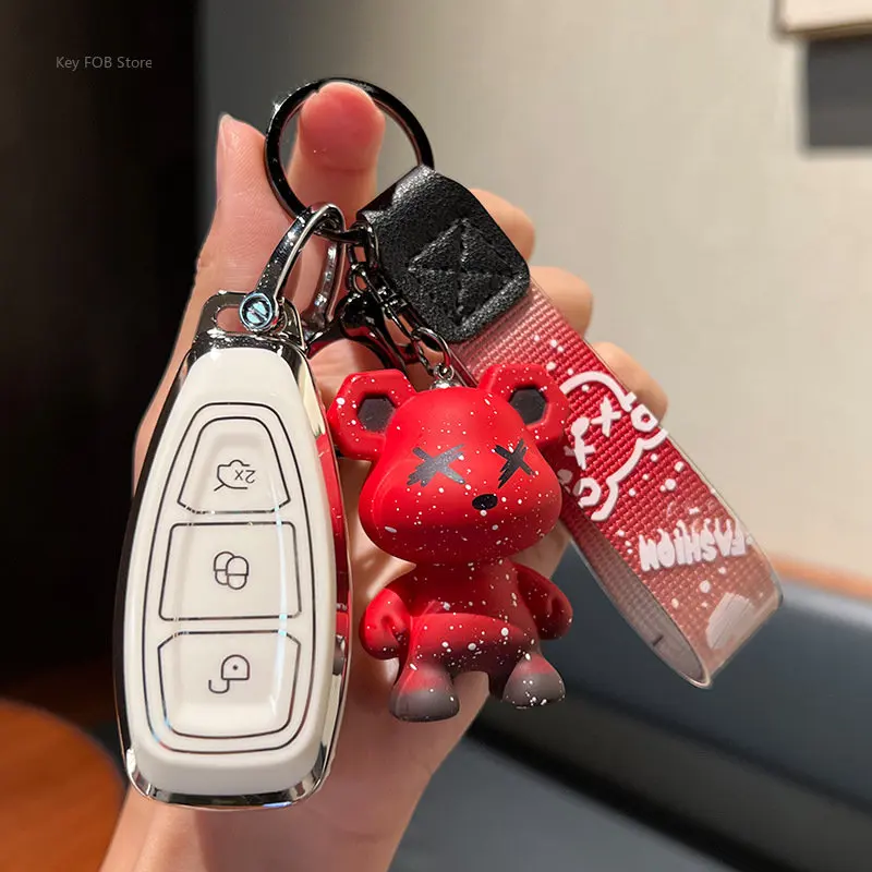 1 set Étui à clé de voiture en TPU et porte-clés compatible avec