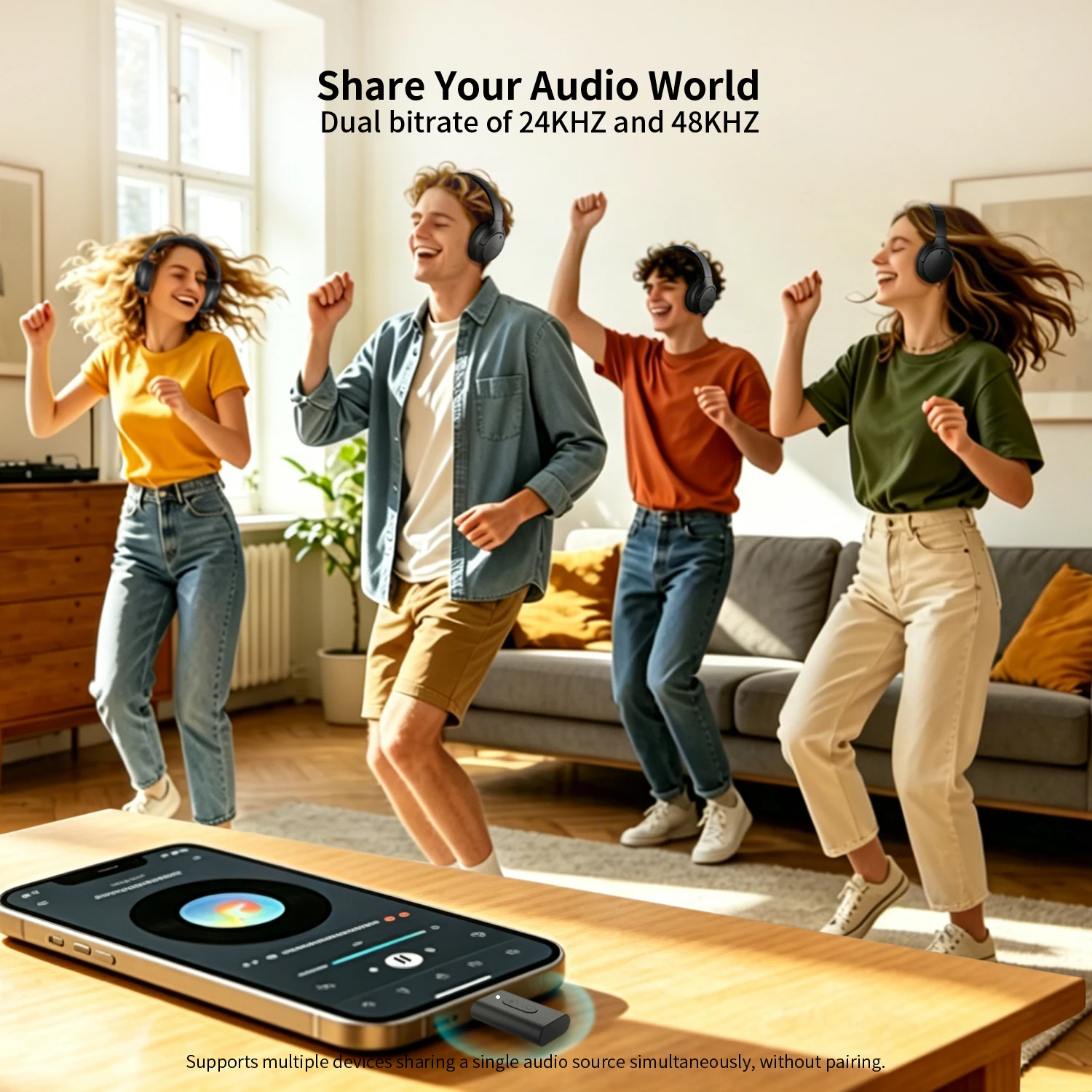 블루투스 6.0 USB-C Auracast LE 오디오 송신기, aptX 무손실 HD 저지연 LDAC LC3, 앱 지원, 암호화된 Auracast