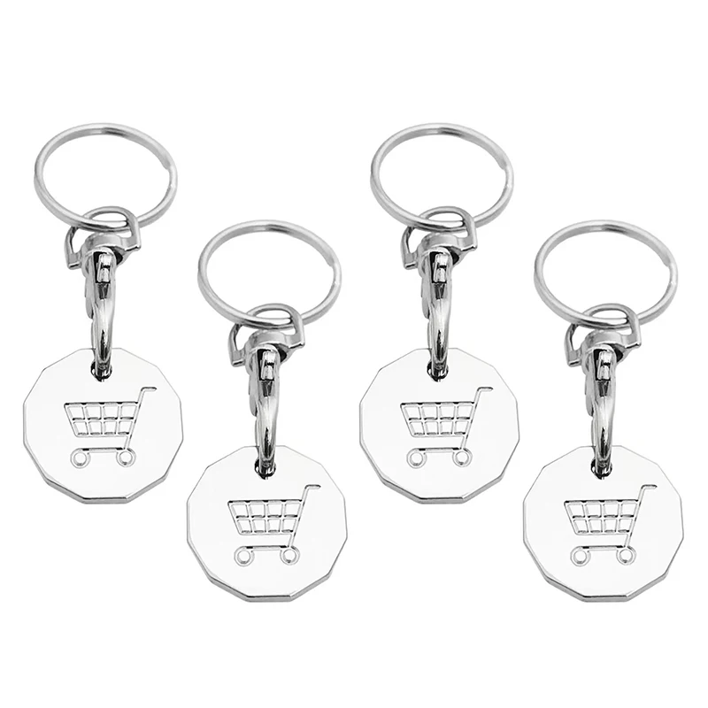 4Pcs Shopping Trolley Remover Key Ring Token Chip with Carabiner Hook Metal Portable Universal Supermarket Keyring Token Decor 5