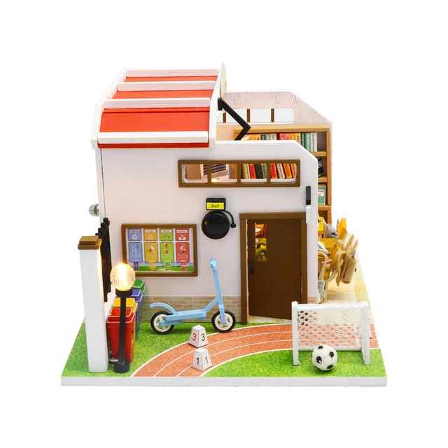 Class M907 Wooden Doll House Classroom Toys Diy Dollhouse Furnitures Music Kids Furniture Minature Doll Houses Kit Poppenhuis 2