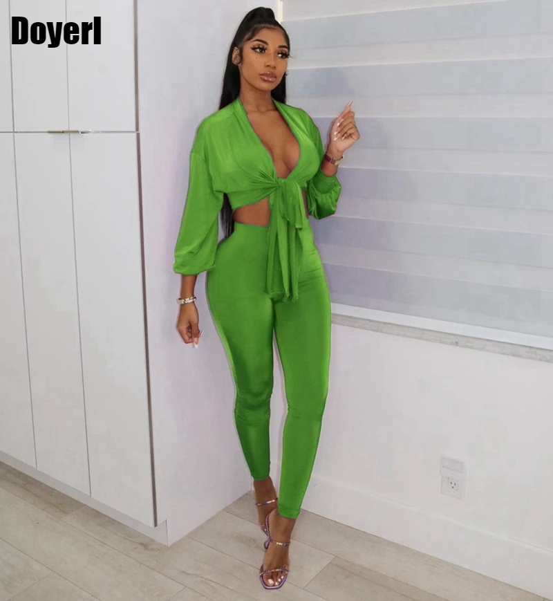 Sexy 2 Piece Club Outfits for Women Two Sets Clothes Tie Up Crop Top and Leggings Set Party Birthday Matching Suit |