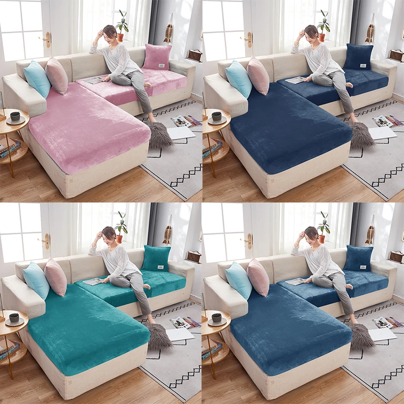Super Soft Velvet Sofa Seat Cushion Cover Plain Color Stretch Thicken Sofa Cover Sectional Couch L Shape Corner Armchair Cover 6