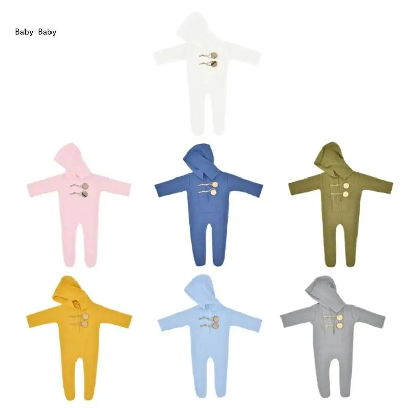 

Newborn Baby Photography Props Boy Girl Knitted Costume Outfits Romper with Hood Q81A