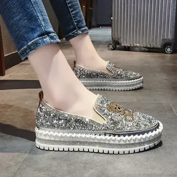캐주얼 캔버스 미러 럭셔리 라인석 봄 가을 운동화 여성용, 두꺼운 바닥 러닝 패션 디자이너 신발 트렌드 2023
