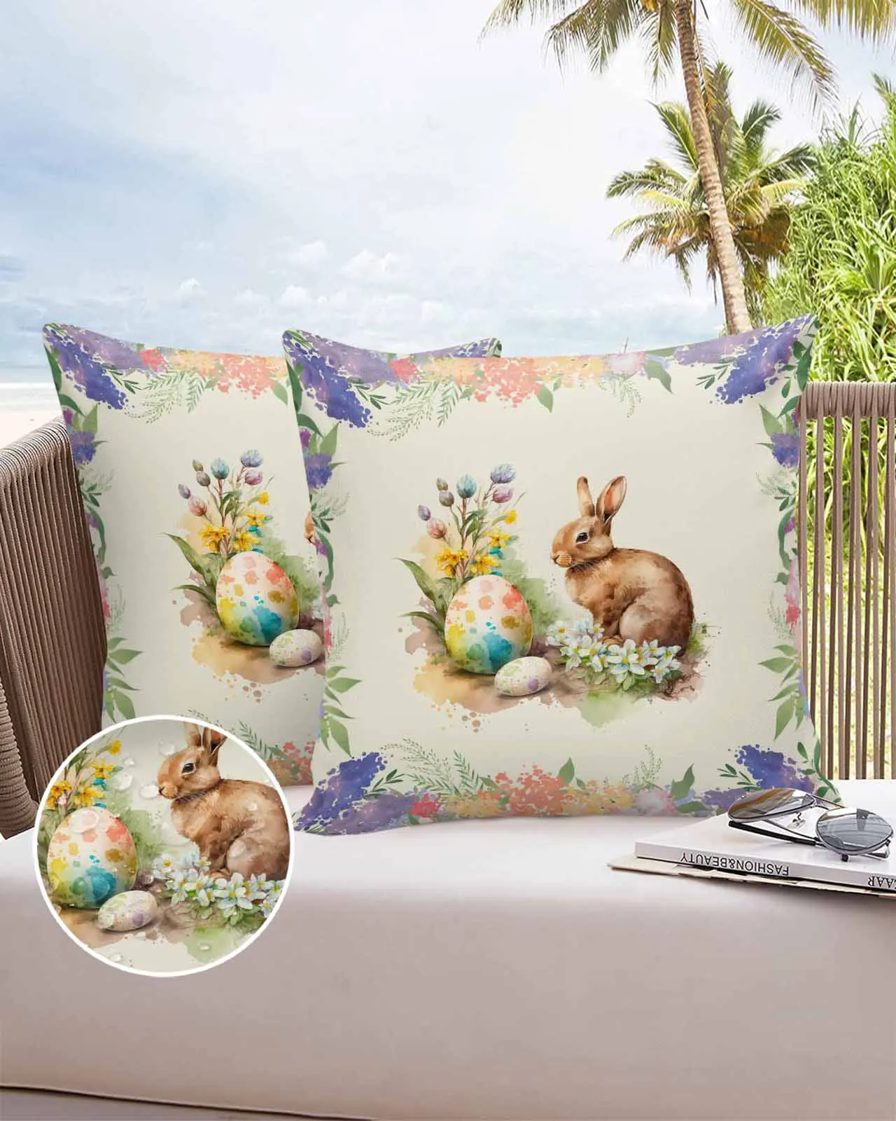 

2/4 Pcs Easter Bunny Eggs Flowers Pillowcase Waterproof Bedroom Living Room Sofa Cushion Cover Holiday Pillowcase Gift