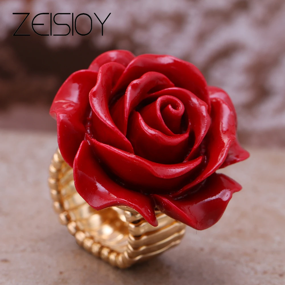 

New Fashion Finger Ring Adjustable red resin rose gold adjustable women's wedding ring